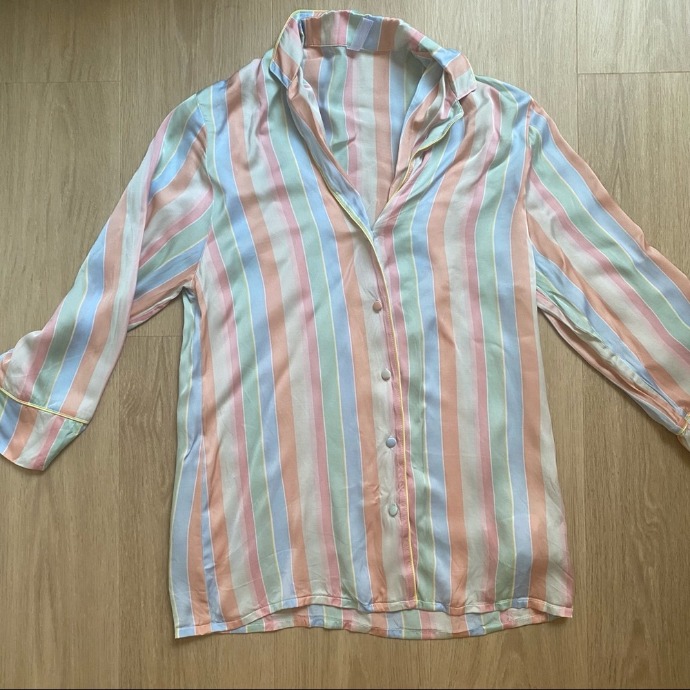 Intimissimi Pastel Stripe Satin Pajama Top Blouse